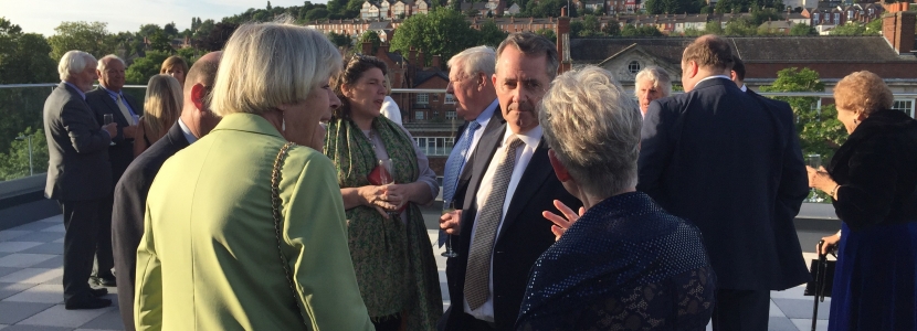 Dr. Liam Fox in discussion with Jan Bletcher and Barbara Hobson